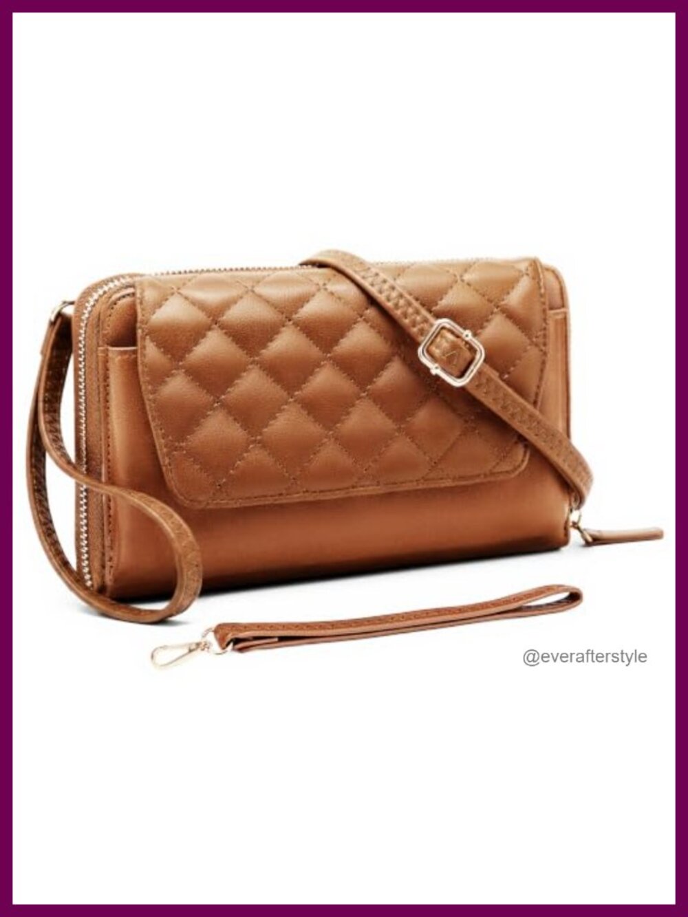 Vegan Leather Quilted Crossbody Wristlet Wallet 3-in-1 RFID Phone Purse